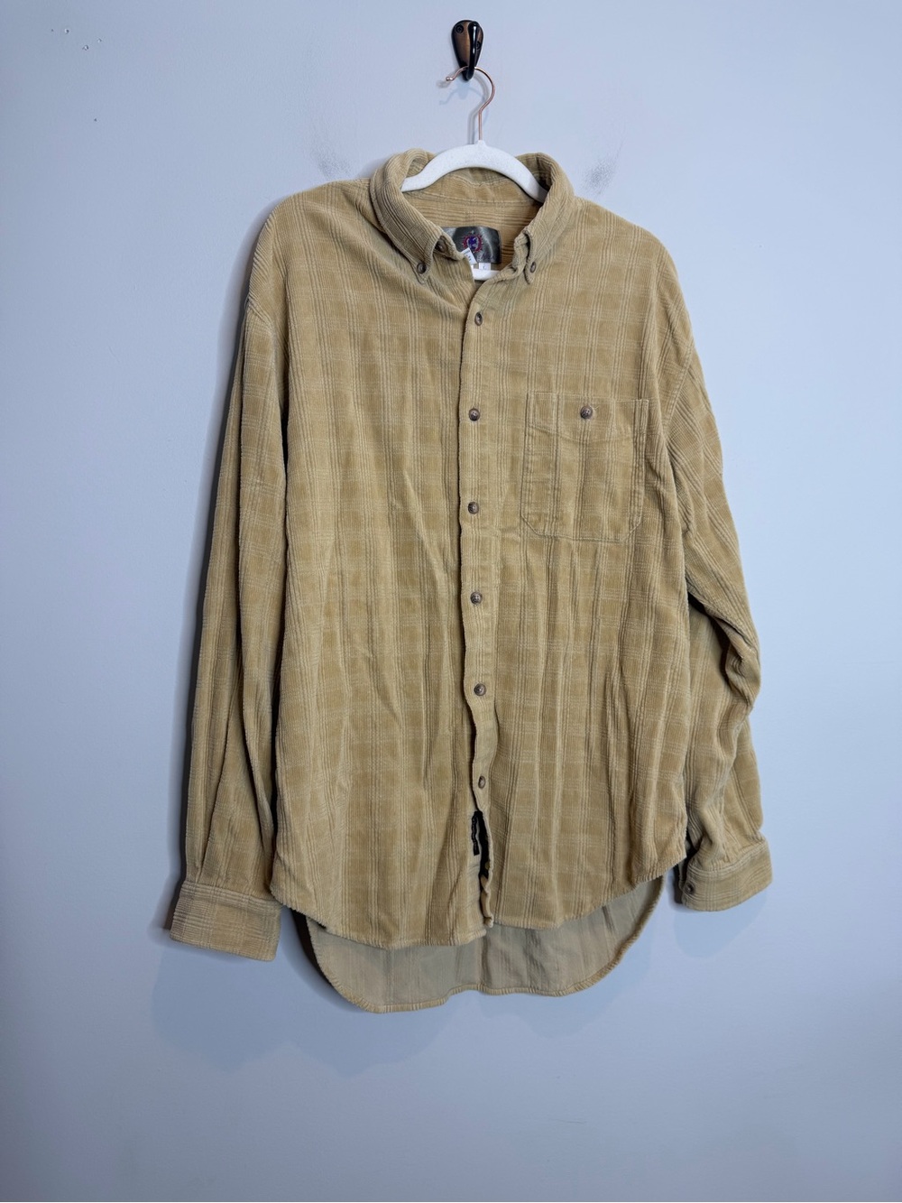 The Territory Ahead Mens L Silk Cotton Corduroy Plaid Shirt Tan Button Up 90s